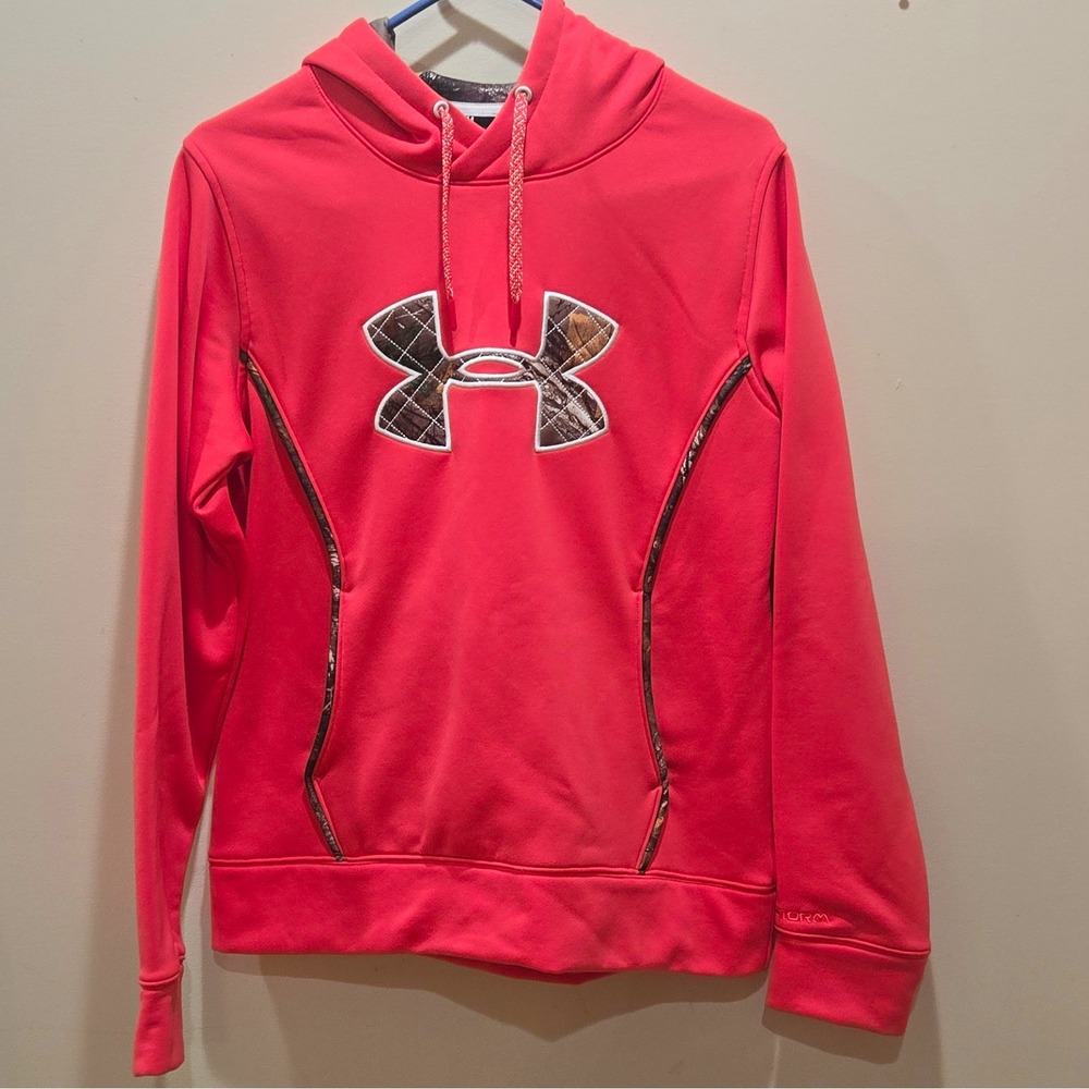 Under Armour UA Storm Women's Pink Pullover Hoodie Camo Logo Size MED